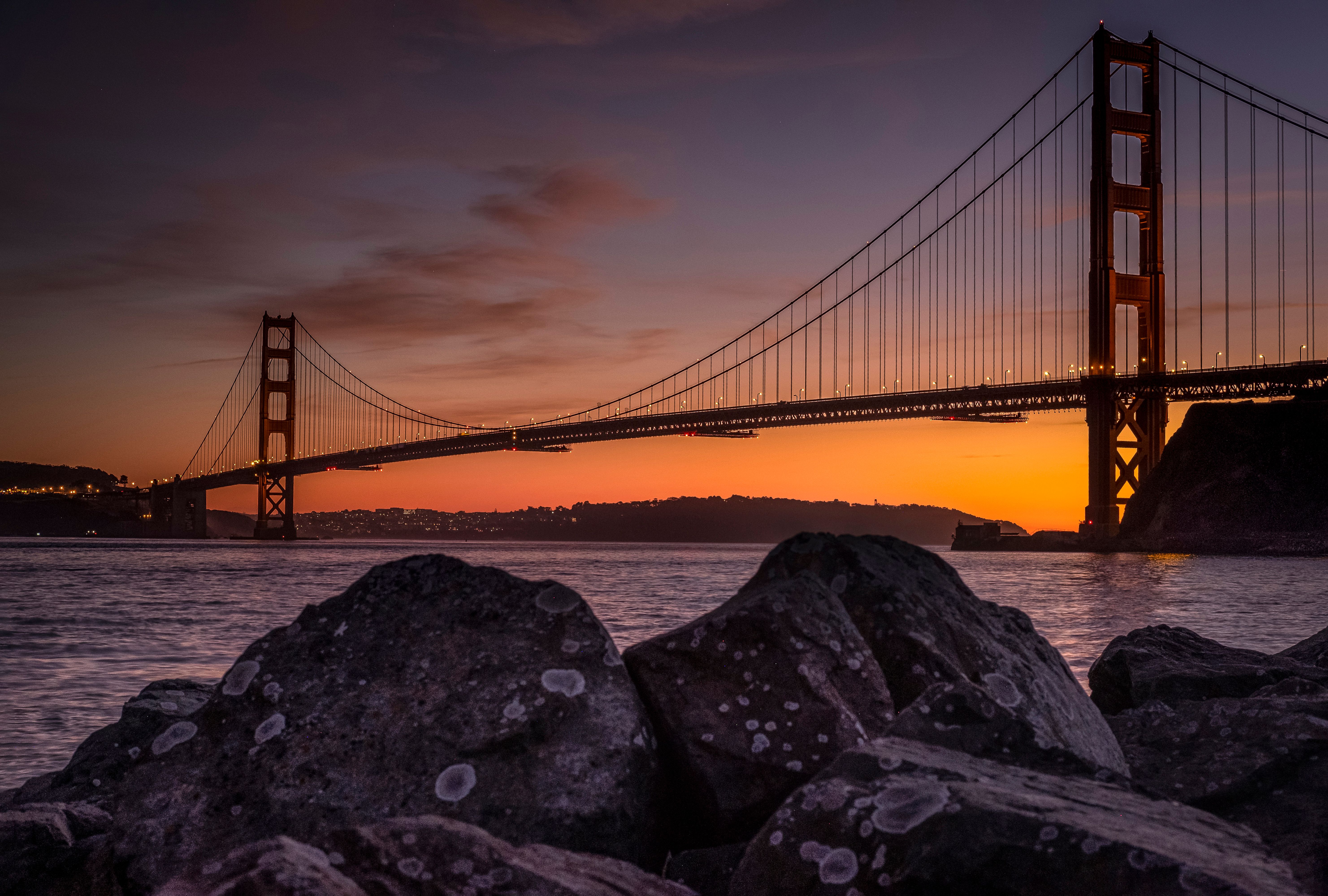 Golden Gate Bridge silhouette at dusk